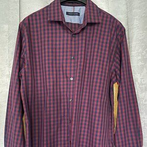Tommy Hilfiger Shirt Mens Large Blue Red Plaid Slim Fit Twill Button Down